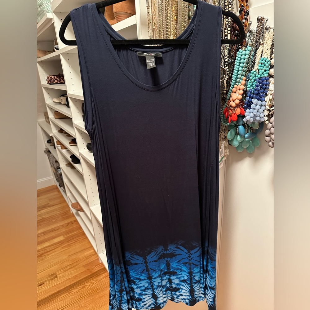 Style & Co Navy Bottom Tie Dye Sleeveless Dress